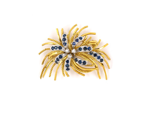 24199 - SOLD - Platinum Gold Diamond Sapphire Leaf Cluster Spray Pin