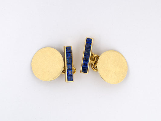 30273 - Circa 1935 Yard Gold Sapphire Disc Cuff Links