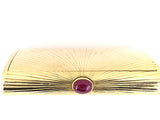 30540 - Art Deco Cartier Gold Cabochon Ruby Corrugated Mirror Compact