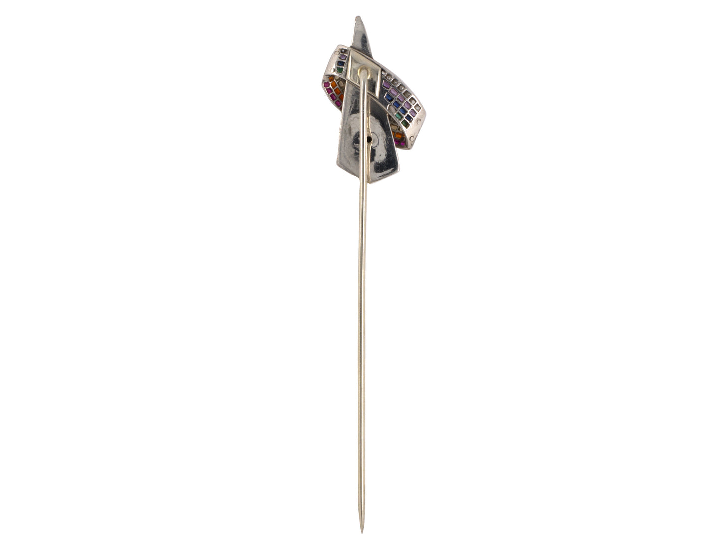 30655 - Circa 1939 Art Deco Platinum Diamond Sapphire Ruby Emerald Amethyst      Worlds Fair Stick Pin