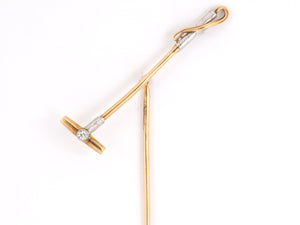 30663 - Edwardian Platinum Gold Diamond Polo-Stick Stick Pin