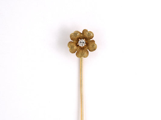 30718 - Victorian Circa 1880 Gold Diamond Flower Stick Pin