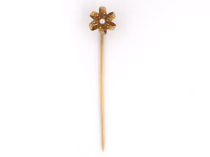 30733 - Victorian Krementz Gold Natural Pearl Enamel Stick Pin