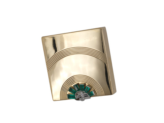 30740 - Retro Tiffany Gold Platinum Emerald Diamond Compact