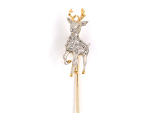 30831 - SOLD - Edwardian Platinum Gold Diamond Reindeer Stick Pin