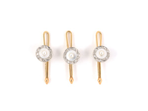 30859 - Circa 1930s Krementz Platinum Gold Diamond Mother Of Pearl Shirt Studs