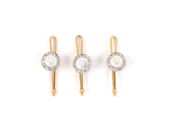 30859 - Circa 1930s Krementz Platinum Gold Diamond Mother Of Pearl Shirt Studs