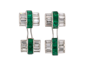 30907 - Art Deco Van Cleef & Arpels Platinum Emerald Diamond French Cuff Links