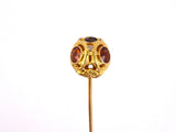 30929 - SOLD - Art Nouveau Gold Diamond Amethyst Amber Flower Ball Hat Pin