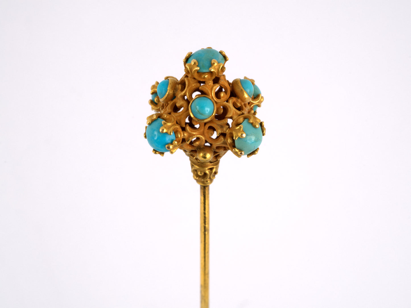 30930 - SOLD - Art Nouveau Gold Turquoise Hat Pin
