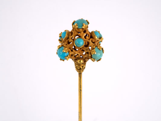 30930 - SOLD - Art Nouveau Gold Turquoise Hat Pin