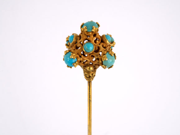 30930 - Art Nouveau Gold Turquoise Hat Pin