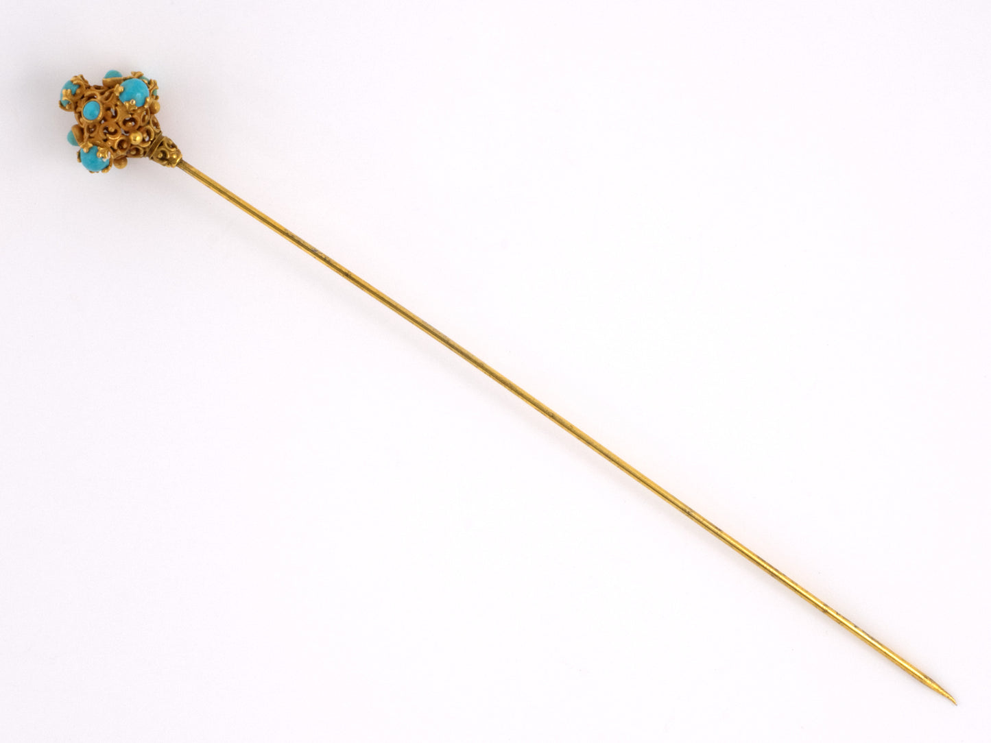 30930 - SOLD - Art Nouveau Gold Turquoise Hat Pin