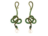 30931 - Art Nouveau Lalique Gold Baroque Pearl Green Enamel Plique-A-Jour Snake Earring Enhancers
