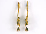 30931 - Art Nouveau Lalique Gold Baroque Pearl Green Enamel Plique-A-Jour Snake Earring Enhancers