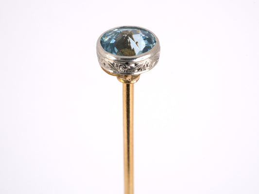 30932 - SOLD - Edwardian Gold Aquamarine Hat Stick Pin