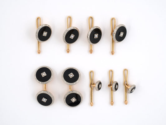 30942 - SOLD - Art Deco Krementz Gold Pearl Black Onyx Gents Set