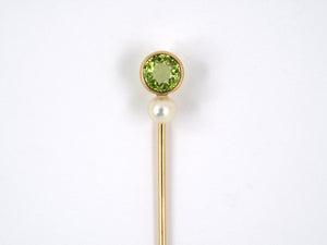 30958 - SOLD - Victorian Gold Peridot Natural Pearl Stick Pin