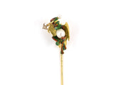 30966 - Victorian Gold Silver GIA Natural Pearl Enamel Gargoyle Stick Pin