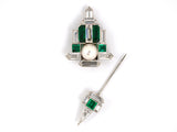 30997 - Art Deco Platinum GIA Pearl AGL Emerald Diamond Jabot Pin