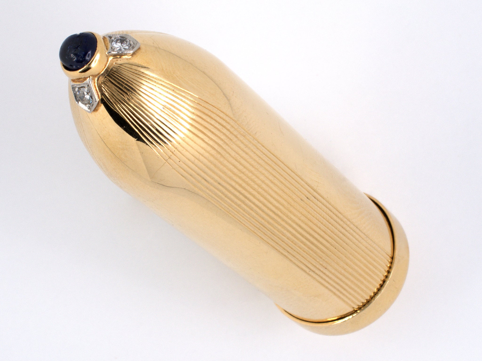 31103 - Circa 1945 Gold Platinum Sapphire Diamond Bullet Shaped Lipstick  Case