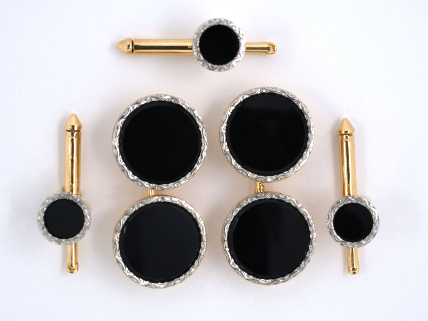 31107 - Art Deco Larter Platinum Gold Onyx Cuff Link Gents Set