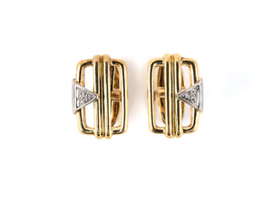 31126 - Gold Diamond Rectangle Cuff Links