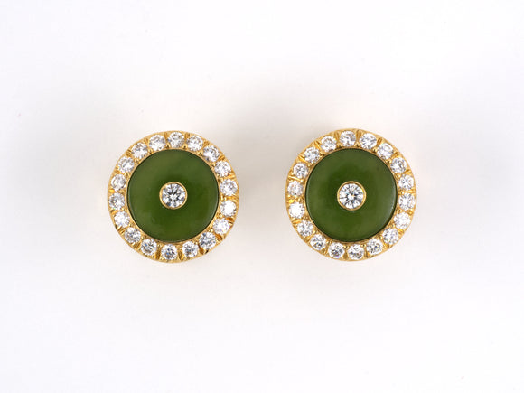 31140 - SOLD - Gold Diamond Nephrite Jade Circle Cuff Links