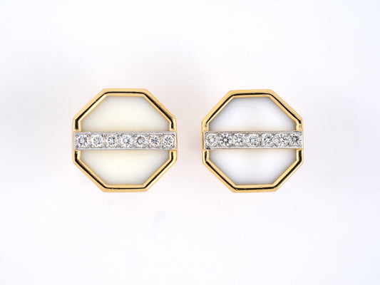 31158 - Circa 1980 Gold Diamond White Onyx Cuff Links