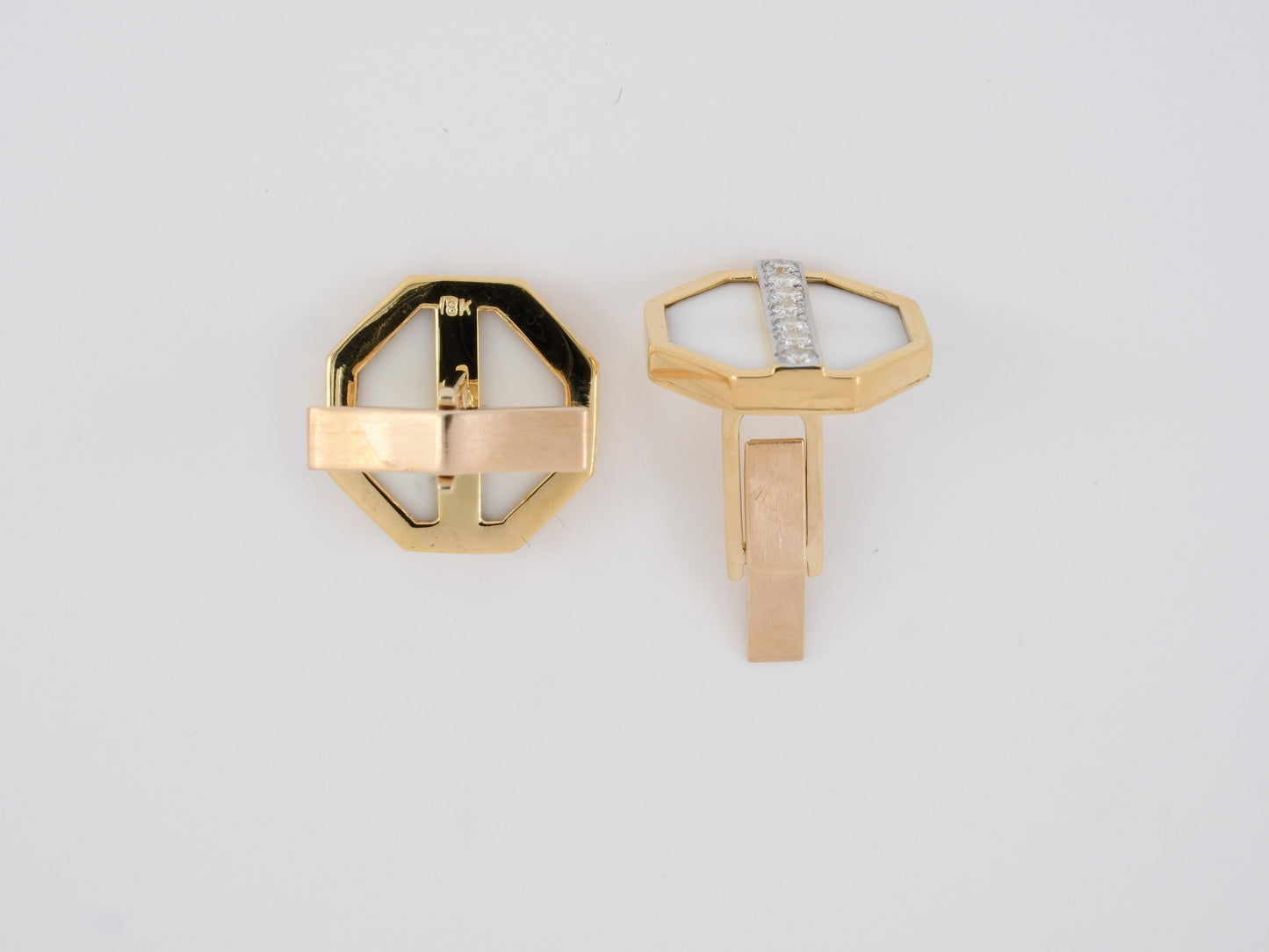 31158 - Circa 1980 Gold Diamond White Onyx Cuff Links