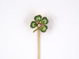 31184 - Art Nouveau Gold Diamond Enamel 4 Leaf Clover Stick Pin