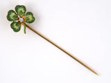 31184 - Art Nouveau Gold Diamond Enamel 4 Leaf Clover Stick Pin