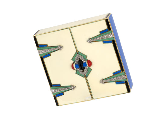 31201 - Art Deco Platinum Gold Diamond Enamel Compact