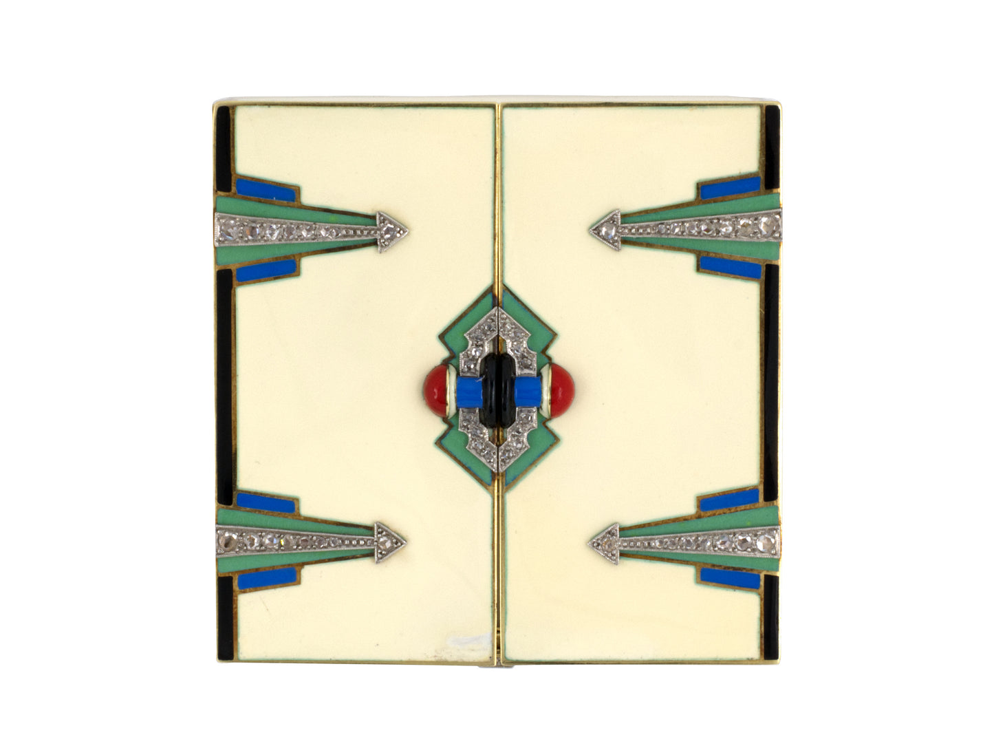 31201 - Art Deco Platinum Gold Diamond Enamel Compact