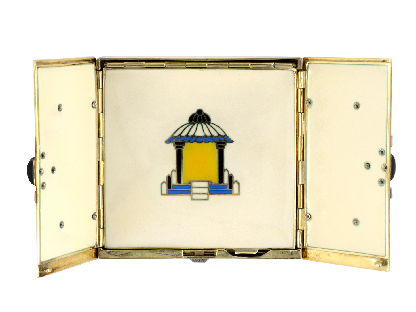 31201 - Art Deco Platinum Gold Diamond Enamel Compact