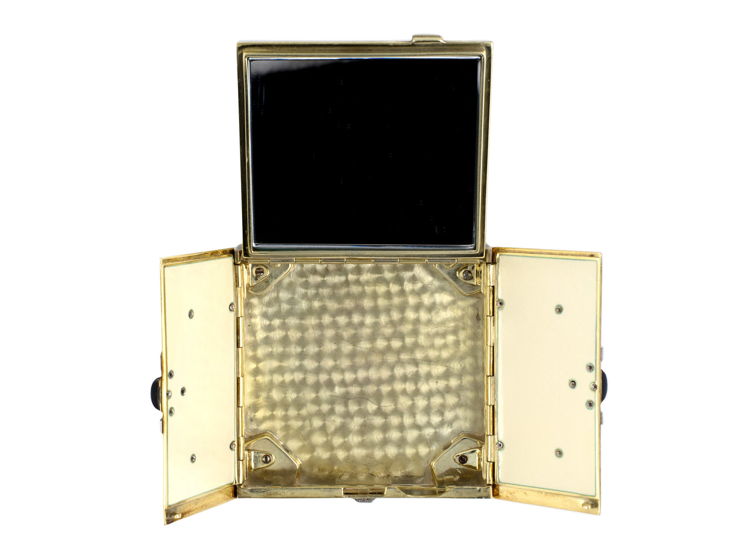 31201 - Art Deco Platinum Gold Diamond Enamel Compact