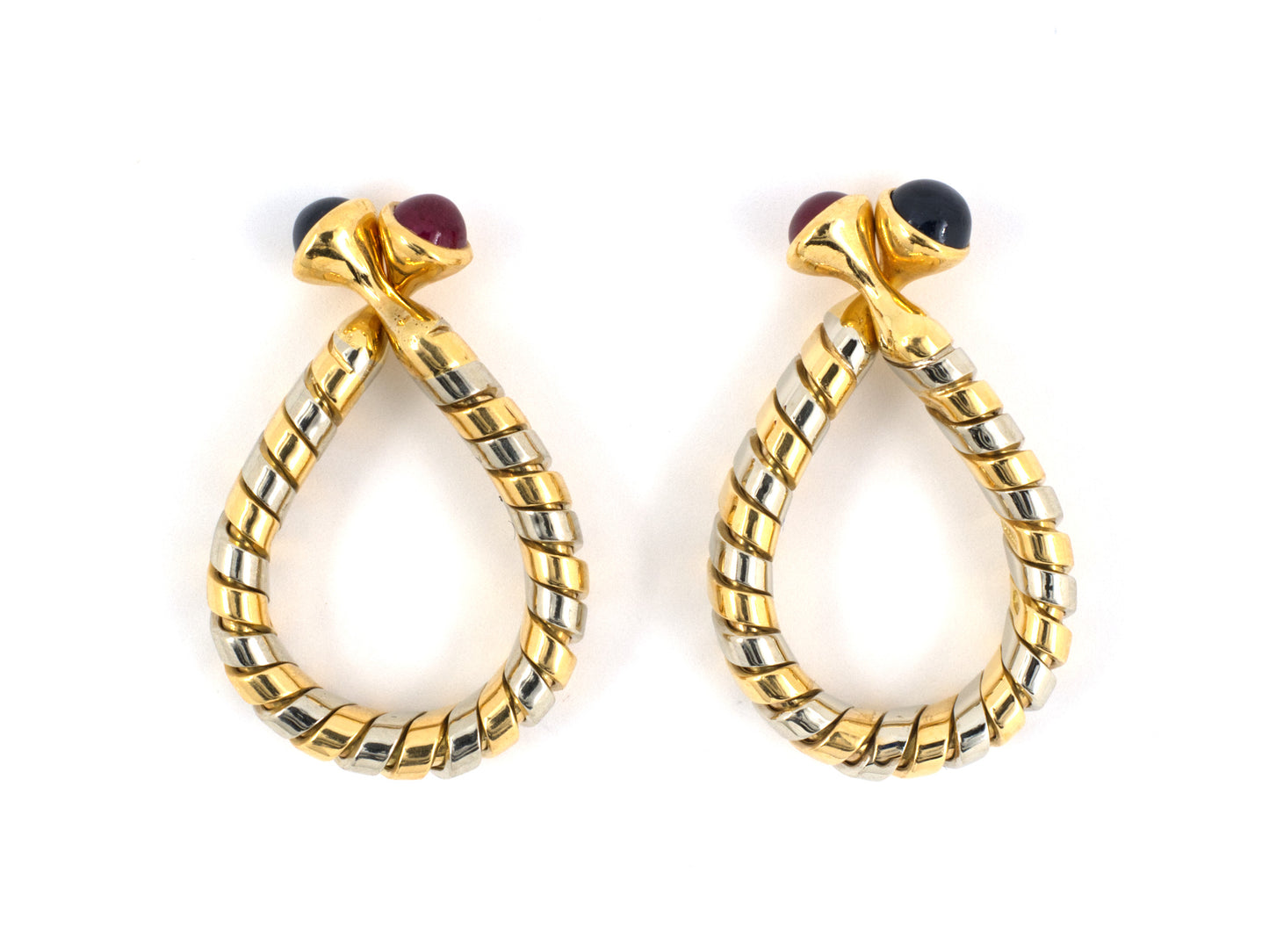 31211 - Bulgari Tubogas Gold Ruby Sapphire Cuff Links