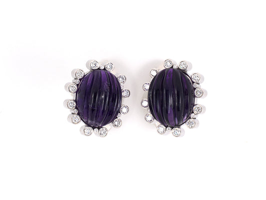 31217 - SOLD - Lucas Platinum Corrugated Amethyst Diamond Cuff Links