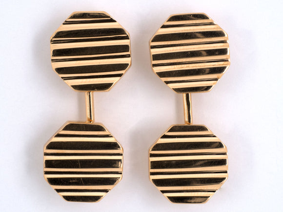 31235 - SOLD - Gold Octagonal Grooved Cuff Links