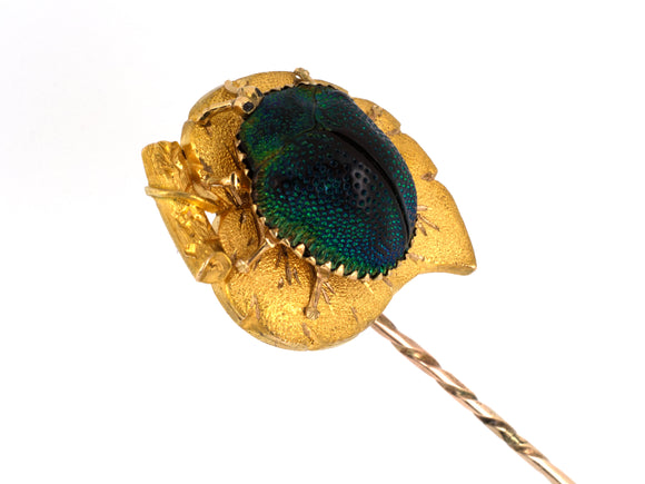 31269 - SOLD - Victorian Gold Beetle Leaf Stick Pin