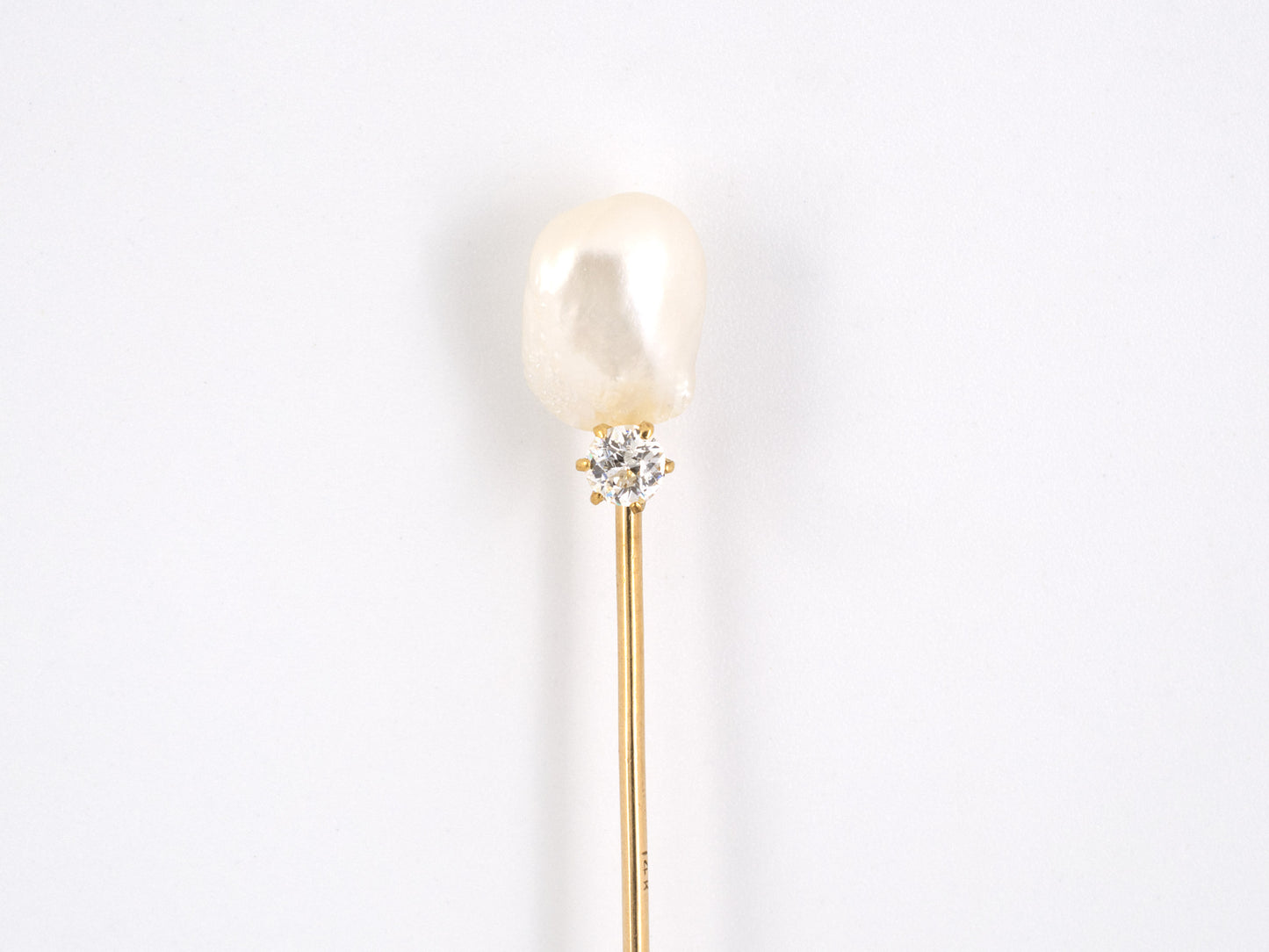 31271 - SOLD - Victorian Gold Diamond Pearl Stick Pin
