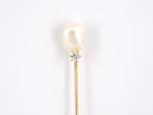 31271 - SOLD - Victorian Gold Diamond Pearl Stick Pin