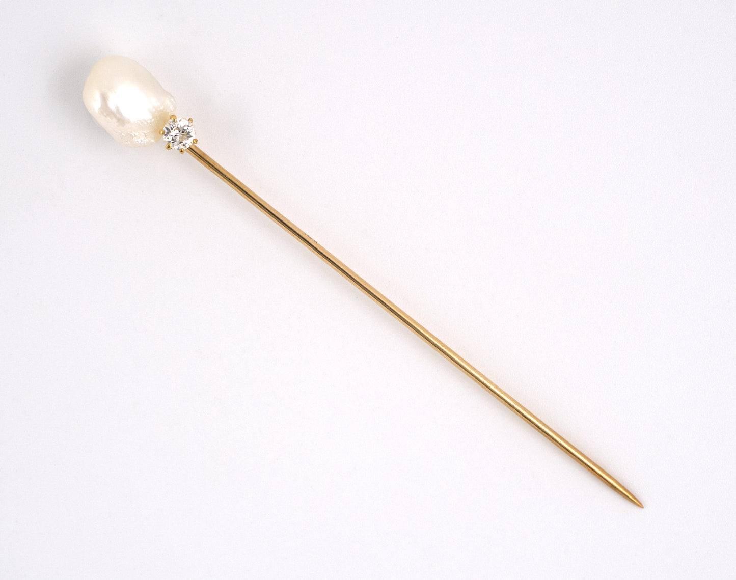 31271 - SOLD - Victorian Gold Diamond Pearl Stick Pin