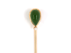 31278 - SOLD - Victorian Gold Nephrite Jade Pearl Stick Pin