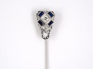 31279 - SOLD - Art Deco Gold Diamond Synthetic Sapphire Stick Pin