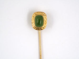 31284 - SOLD - Victorian "Krementz" Gold Nephrite Jade Stick Pin