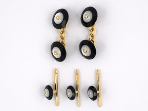 31292 - Deakin & Francis Gold Diamond Onyx Pearl Cuff Links Gents Set