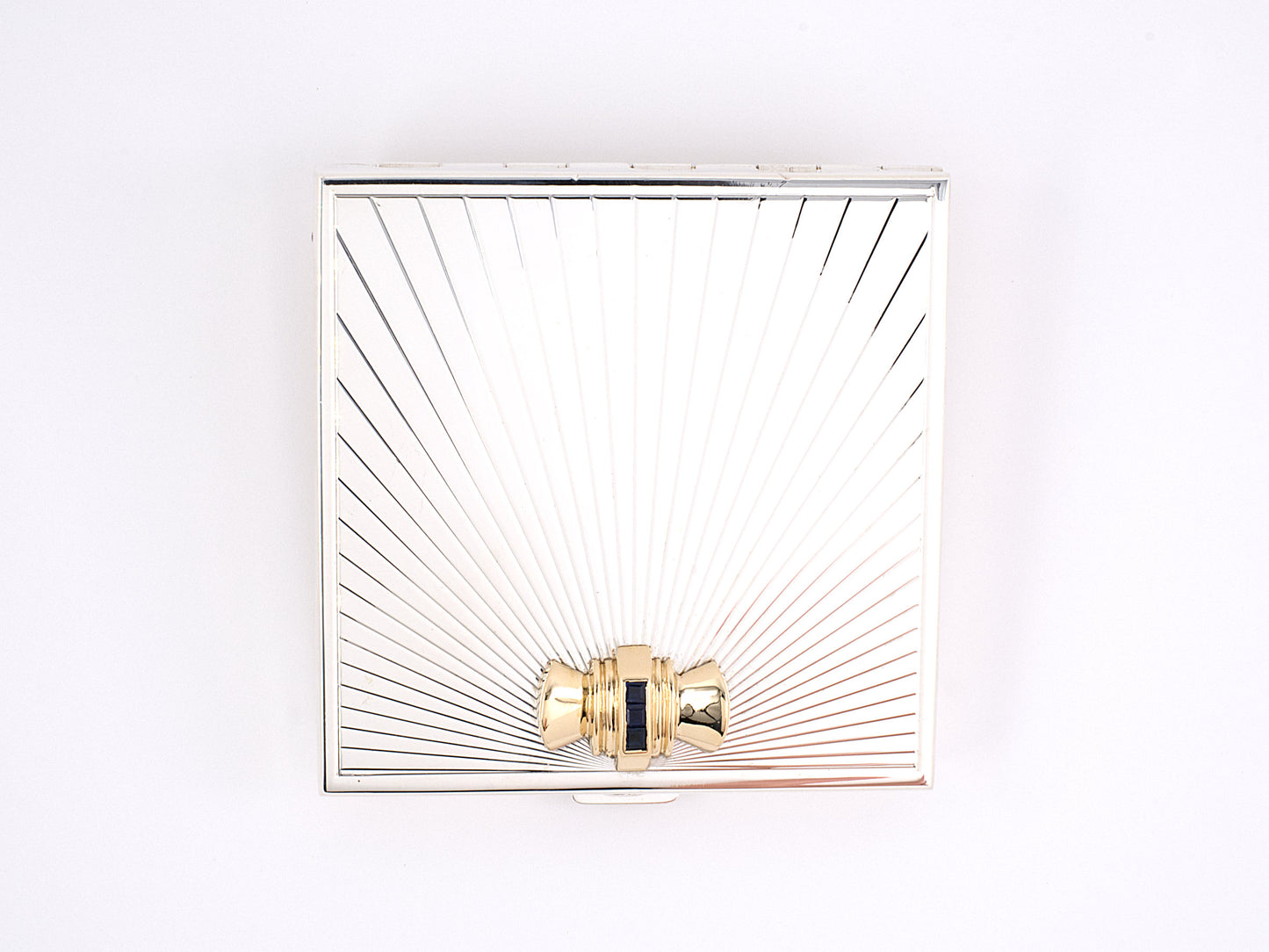 31300 - Art Deco Tiffany Silver Gold Sapphire Mirror Compact