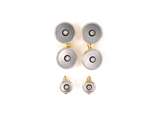 31301 - SOLD - Art Deco Gold Platinum Black Onyx Diamond Austrian Gents Set