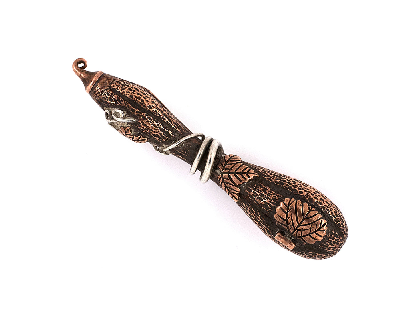 31302 - SOLD - Copper Silver Leaves And Vine Japanese Gourd